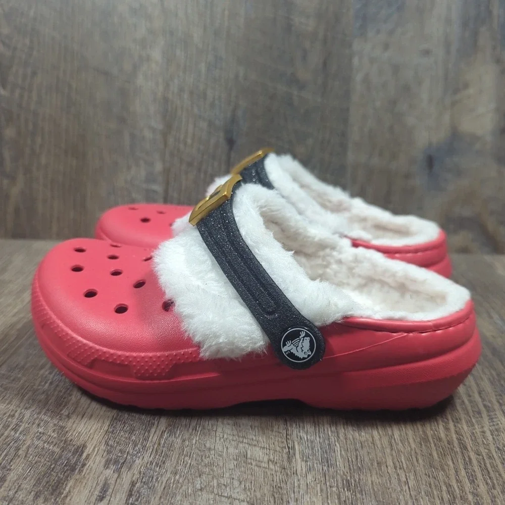 Crocs Classic Lined Santa Kids Clog 13 C13 Red Round Toe Christmas Slip On